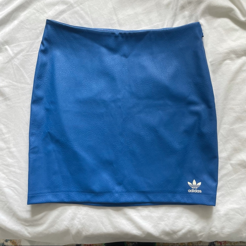 Adidas blue leather mini skirt